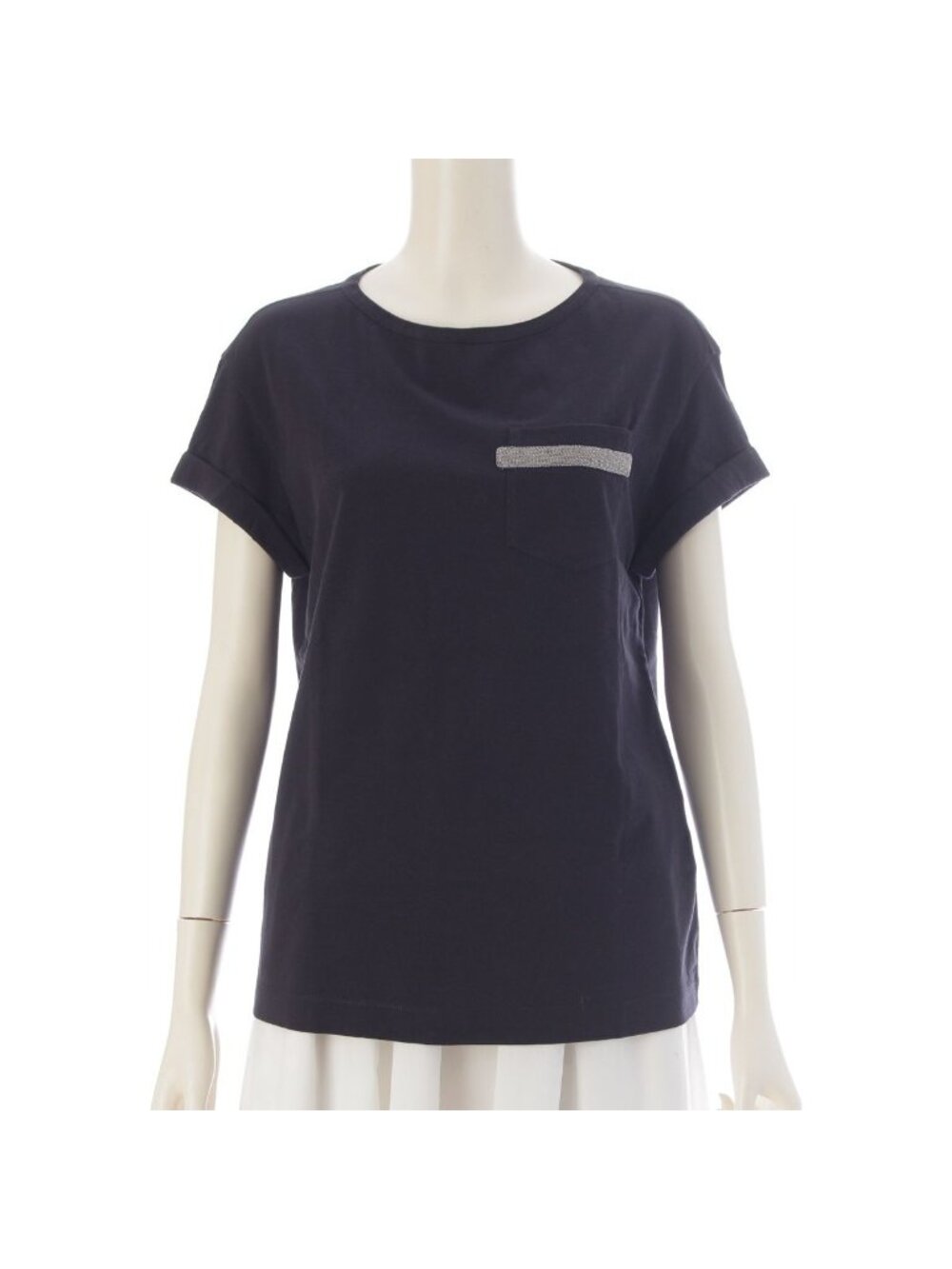 Brunello Cucinelli Monile Cotton Bijou Short Sleeve T-Shirt Top Black XS